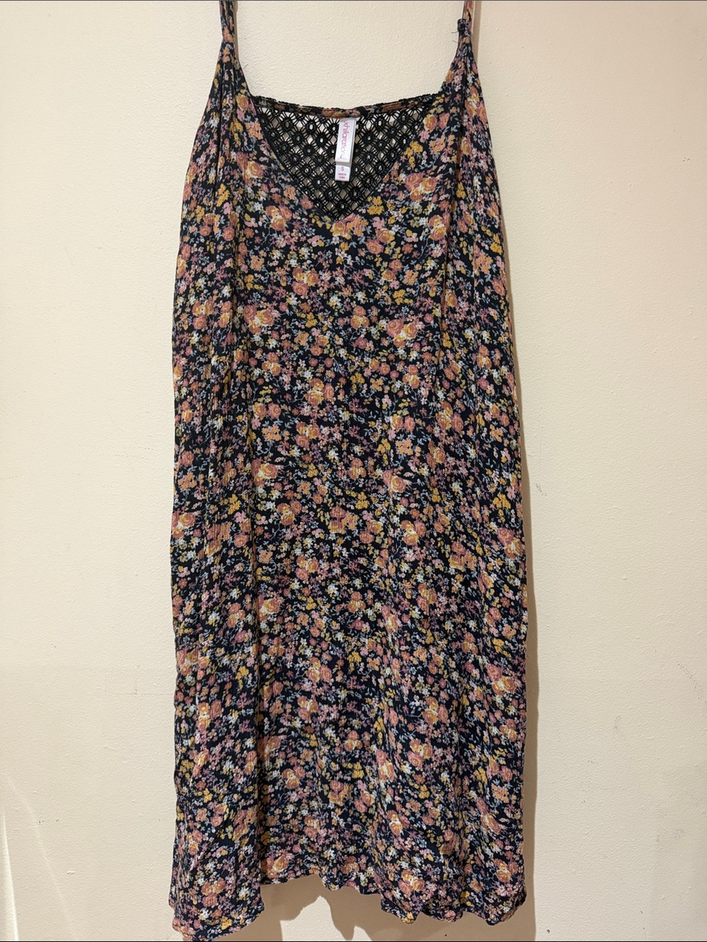 Xhilaration Black Floral Mini Dress with Pink and Yellow Flowers